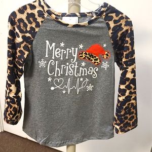 Merry Christmas Leopard Sleeve t-shirt